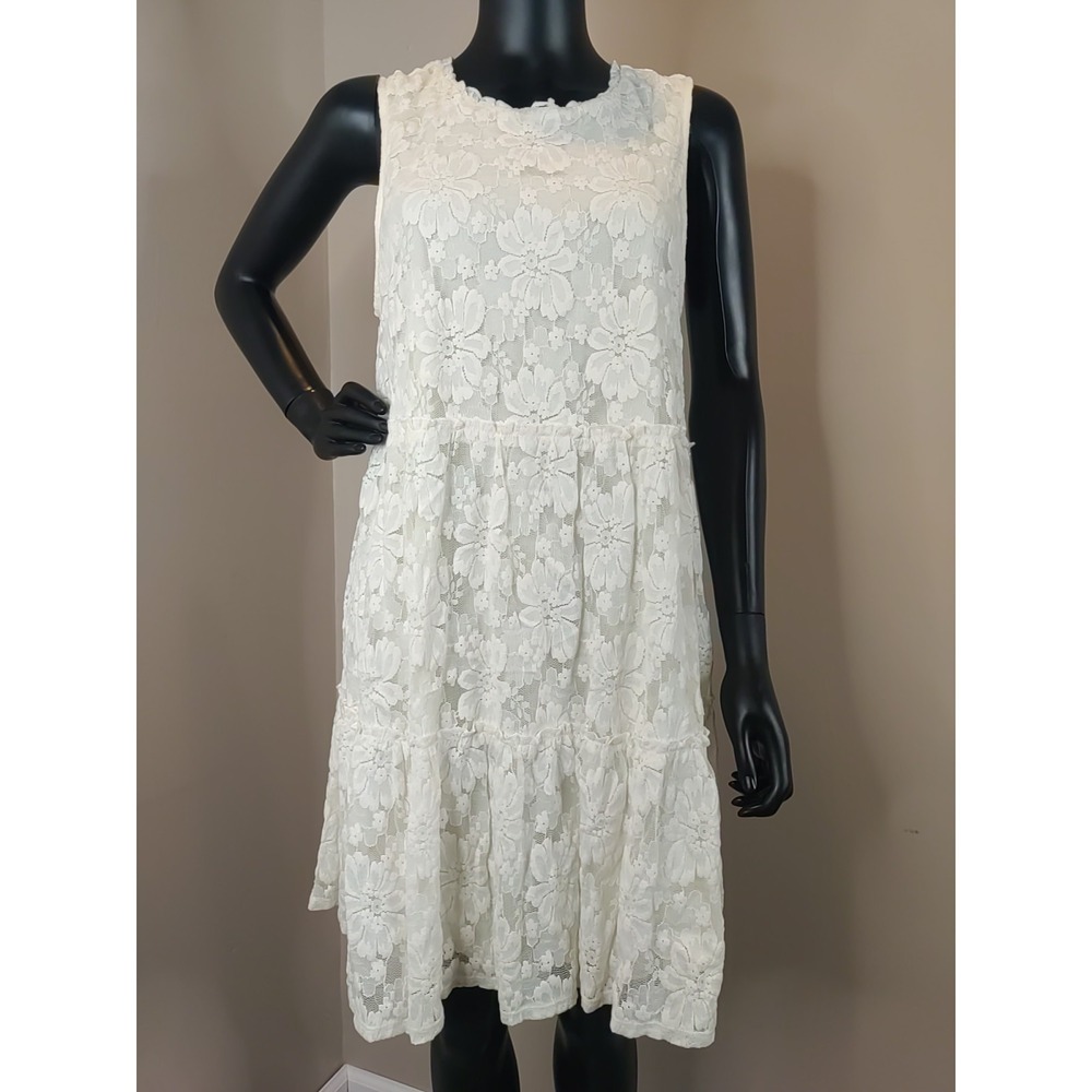 Speechless Women Junior Off White Floral Lined Tiered Sleeveless Dress Size XL